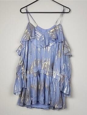 Free People $350 Silk Metallic Cold Shoulder Dress